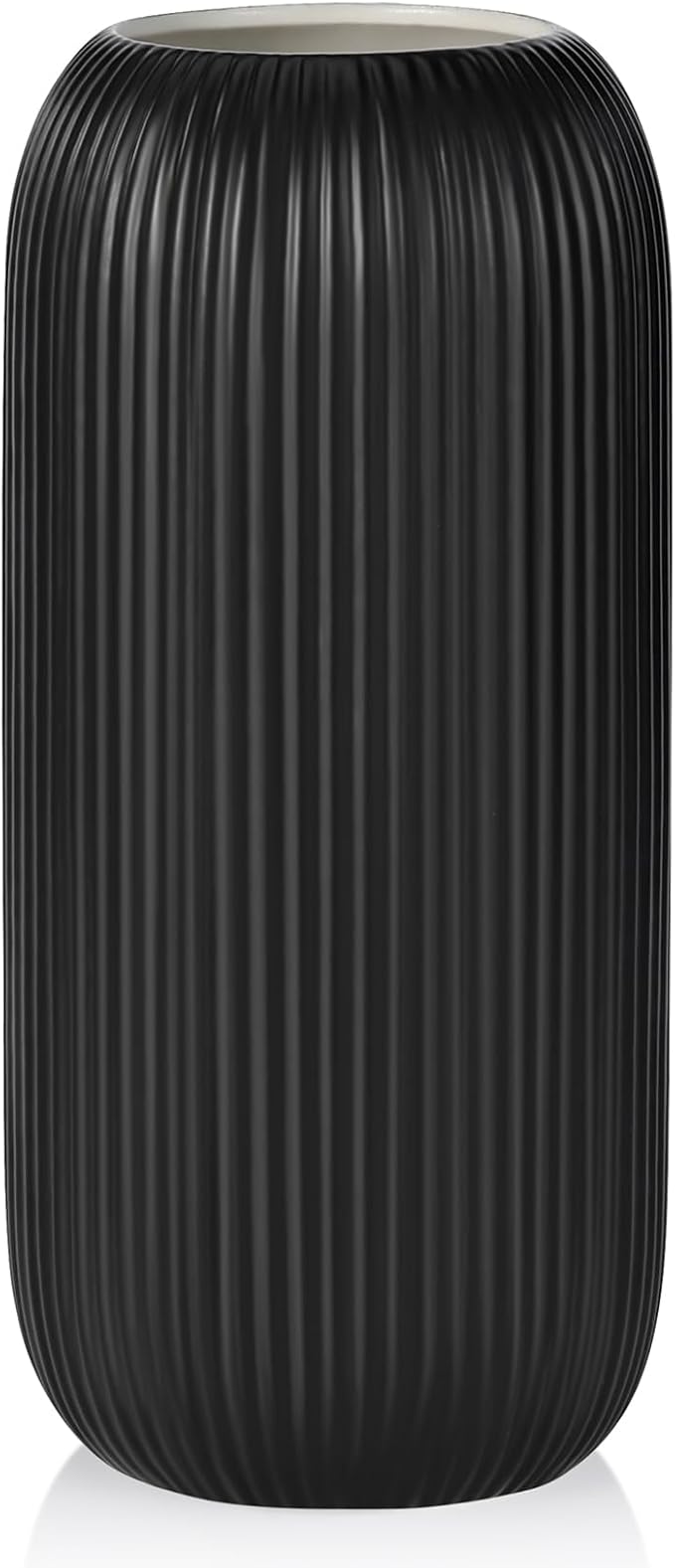 Matte Black Ceramic Vase for Flowers, 8 INCH Modern Small Ribbed Textured Matte Black Flower Vase for Home Decor, Pampas Grass, Decorative, Farmhouse, Coffee Table, Bookshelf and Home Living