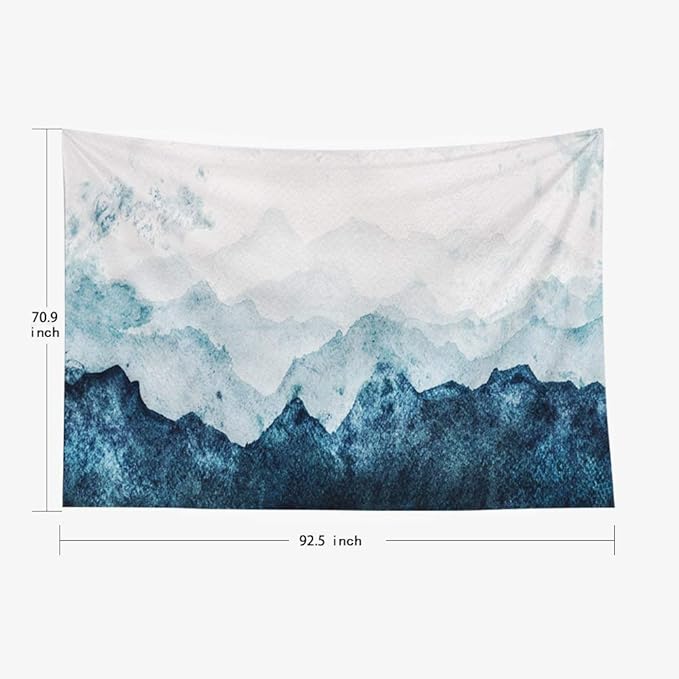 EMMTEEY Tapestry Wall Hanging, Tapestries Décor Living Room Bedroom for Home Inhouse by Printed 92.5X70.9 Inches for Blue Mountains Fading in Distance Perspective Watercolor Painting Paper