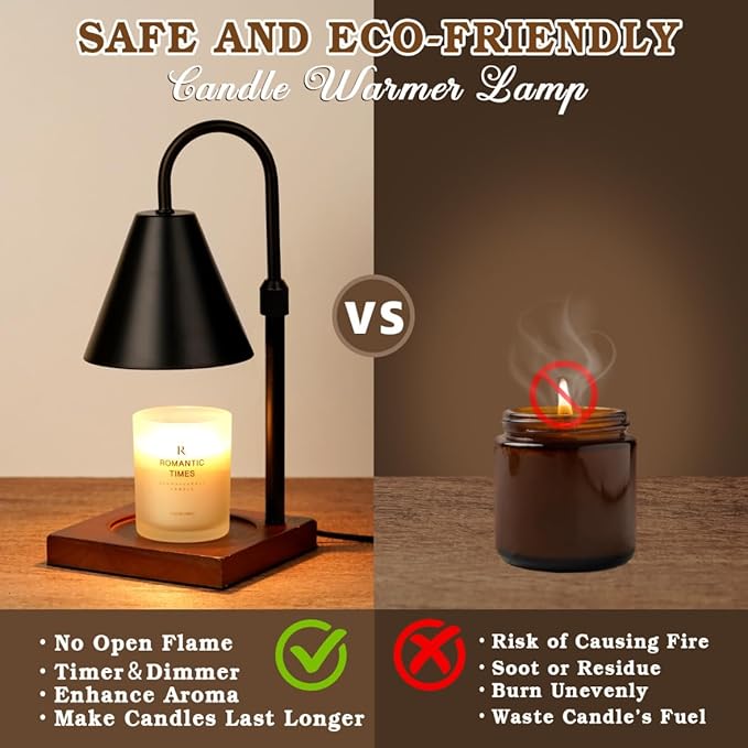 Modern Candle Warmer Lamp with Timer, Dimmable Candle Lamp Warmer, Birthday Gifts for Women, Black Lamp Candle Warmer Gifts for Mom, Adjustable Candle Light Warmer, Cozy Living Room Bedroom Home Decor