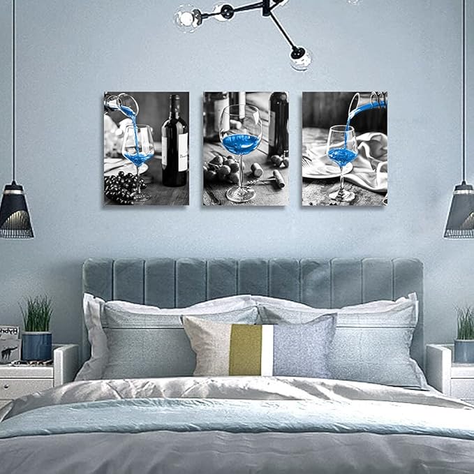 Wall Decor For Dining Room Canvas Wall Art For Kitchen Black And White Wine Glasses Pictures Modern Yellow Wine Canvas Art Prints Ready To Wall Painting For Restaurant Home Decorations 20"X28" 3 Piece