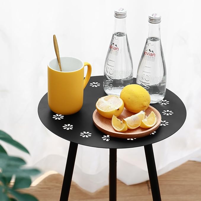 Outdoor Side Table Set of 2 Patio Side Tables for Outside Black End Tables Small Outdoor Table Round Patio End Table Modern Metal Side Table Outside, Patio, Indoor, Bedroom, Living Room, Small Spaces