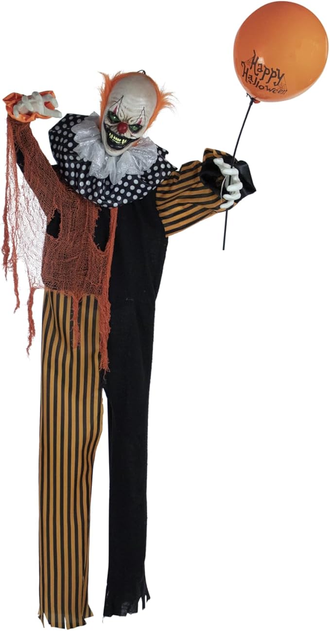 Haunted Hill Farm Life-Size Scary Talking Clown, Halloween Animatronic with Motion and Touch Activated Lights and Sounds, Battery Operated Indoor or Covered Outdoor Halloween Decorations