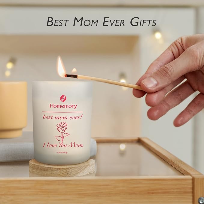 Mom Candle Rose Scented Candles for Women, Best Mom Ever Gifts, Natural Non-Toxic Soy Candles with Essential Oils, Aromatherapy Candle, Jar Candle (Rose, Jasmine, Lavender & Lilac