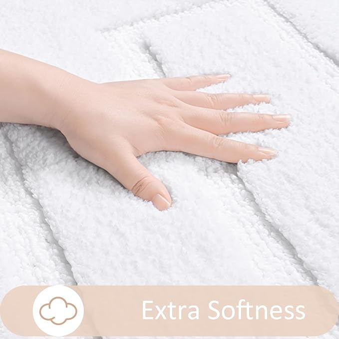 HOMORE Bathroom Rugs 24x60 Inch White Bathroom Runner Rug, Soft and Absorbent Bath Mat, TPR Backing Non Slip Long Runner Rug for Vanity, Washable Plush Bath Rugs for Shower Floor