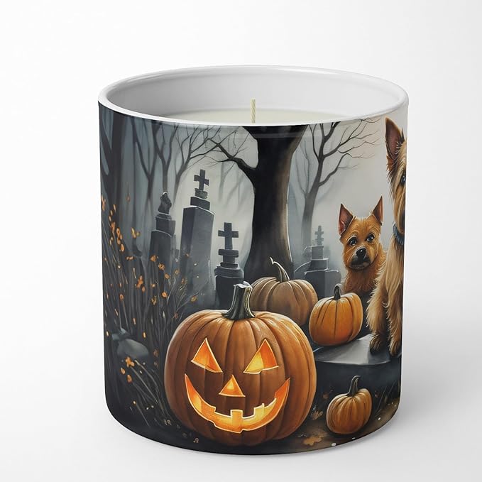 Caroline's Treasures DAC2049CDL Norwich Terrier Spooky Halloween Decorative Soy Candle Nature Soy Wax Essential Oil Home Decor Ideal for Bedroom Kitchen Bath Office Gift, 10 oz