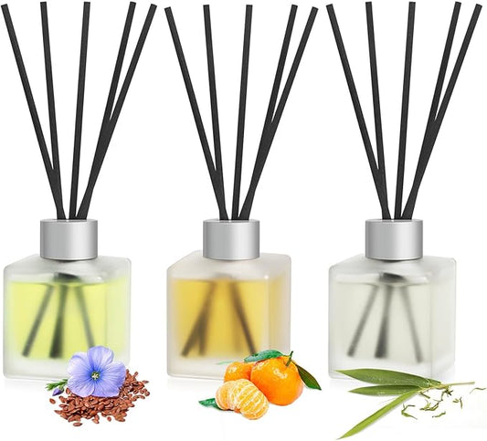 3-Pack Reed Diffuser Set, 100ml Linen/Citrus/Bamboo White Tea Scented Oil, Aroma Essential Oils with Diffuser Sticks, Long Lasting Bathroom Air Freshener, Home Fragrance for Room Decor