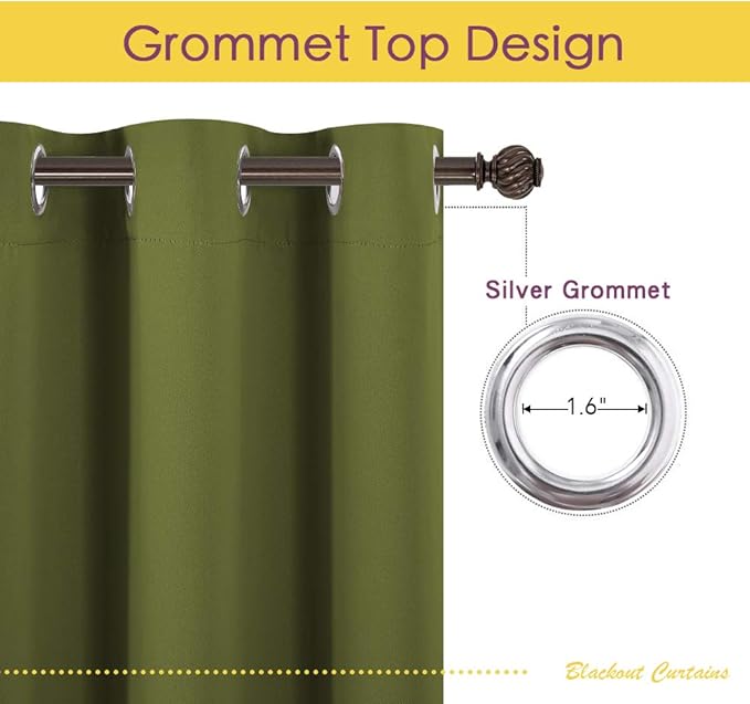 NICETOWN Living Room Window Curtain Panels, Thermal Insulated Solid Grommet Blackout Draperies/Drapes (One Pair, 42 by 54-Inch, Olive Green)