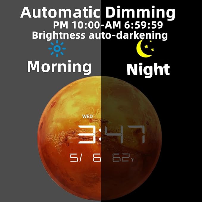 13" Digital Wall Clock with LED Display, Calendar & Temperature, Automatic Dimming, 12/24hr Format, Wall & Desk Use - HUI-7861