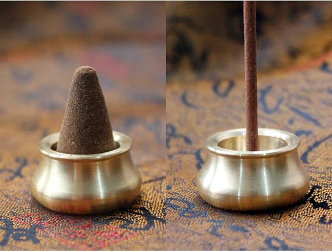 Acxico 3Pcs Mini Dual-Purpose Copper Incense Cone Stick Burner Plate Holder Censer Tower Bowl Home Decoration
