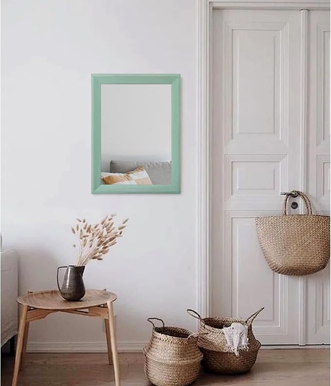 AAZZKANG Wood Framed Mirror Rectangle Modern Farmhouse Wall Mirrors Decor for Bedroom Living Room Bathroom Dressing Room Small Green