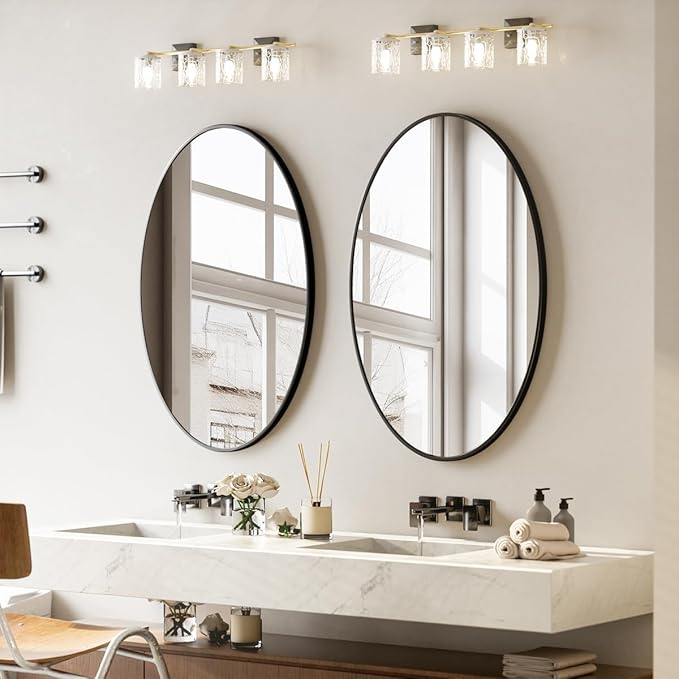 Black Oval Bathroom Mirror, 20 x 28 inch Modern Oval Wall Mounted Vanity Mirror with Tempered Glass Hanging Horizontally or Vertically, Black