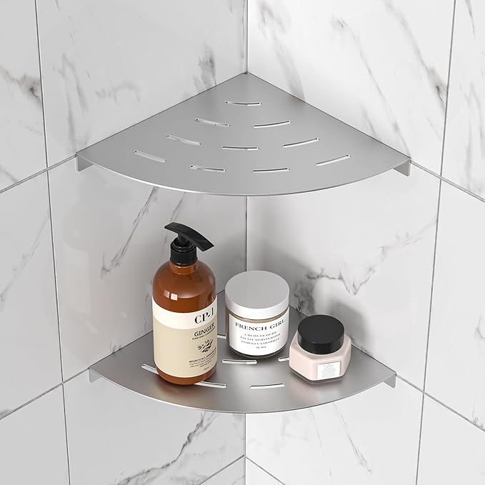2 Pack Corner Shower Shelves 304 Stainless Steel Brushed Nickel Bathroom Corner Shower Shelf 8 in Drilling Installation