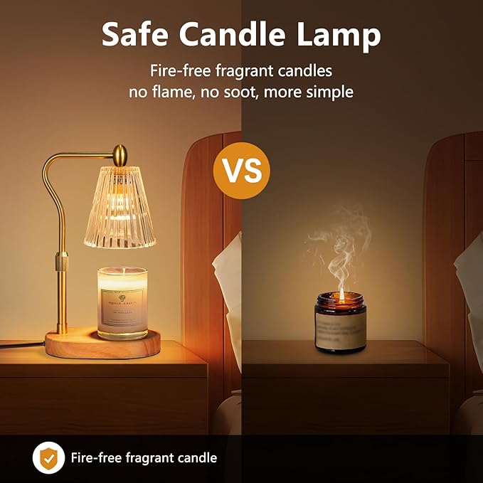 Candle Warmer Lamp - Candle Warmer Lamp with Timer and Dimmer Adjustable Height,Electric Wax Melt Warmer with 2 Bulbs for Scented Jar Candles Home Decor Mother's Day Gifts