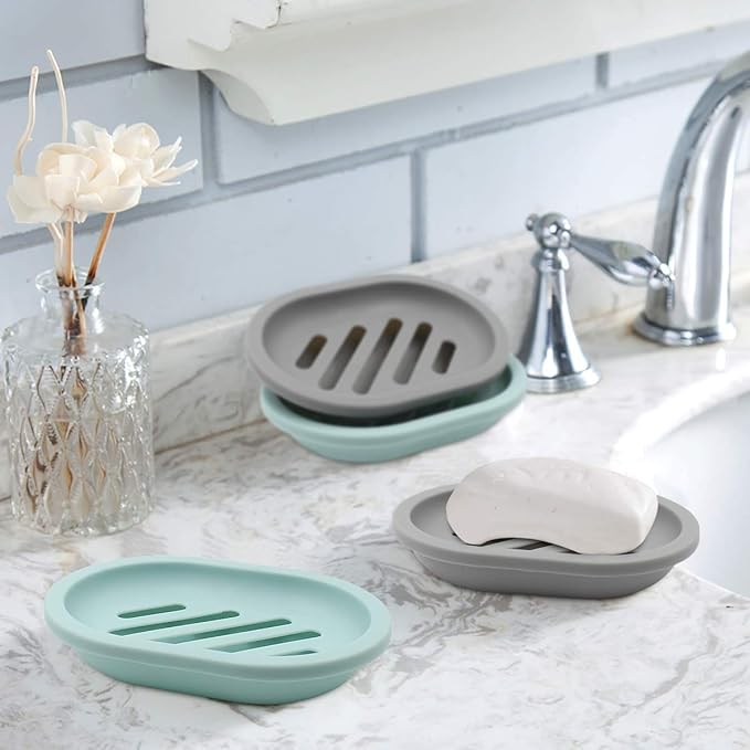 Topsky 2-Pack Soap Dish with Drain, Soap Holder & Saver, Easy Cleaning, Dry, Stop Mushy Soap (Gray)