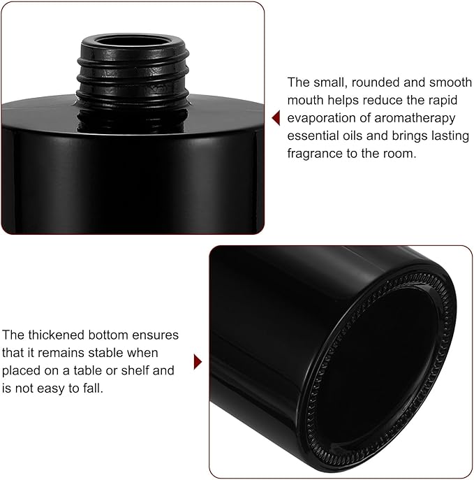 HARFINGTON Empty Glass Diffuser Bottle 140ml/4.7oz Refillable Fragrance Accessories Aromatherapy Jar Container for Replacement Reed Diffuser DIY Home Bathroom Black with Gold Tone Cap