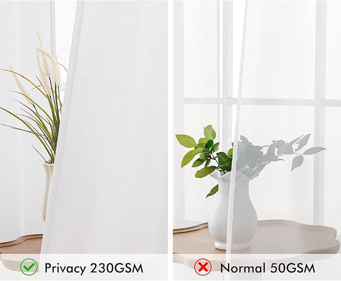 MIULEE Non-See-Through Privacy Linen Curtains 2 Panels, Light Filtering Window Curtains Farnhouse Textured Back Tab Semi Sheer Drapes for Bedroom Living Room, 52 x 90 Inches Long, Pure White