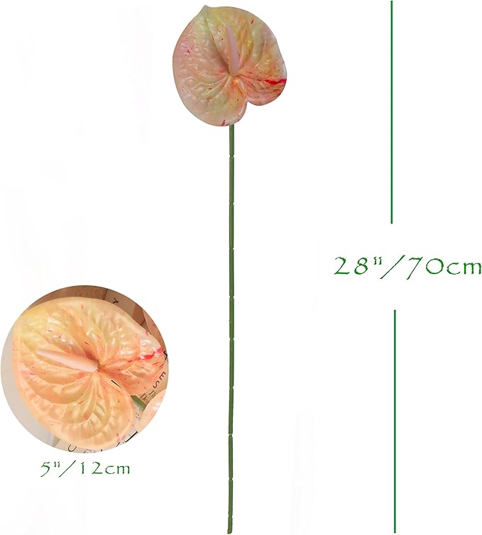 10pcs Artificial Anthurium,28 Inch Faux Tropical Plants Tailflowers,Realistic Flamingo Flower for Home Decor Centerpiece Wedding Bouquet Bonsai,Champagne