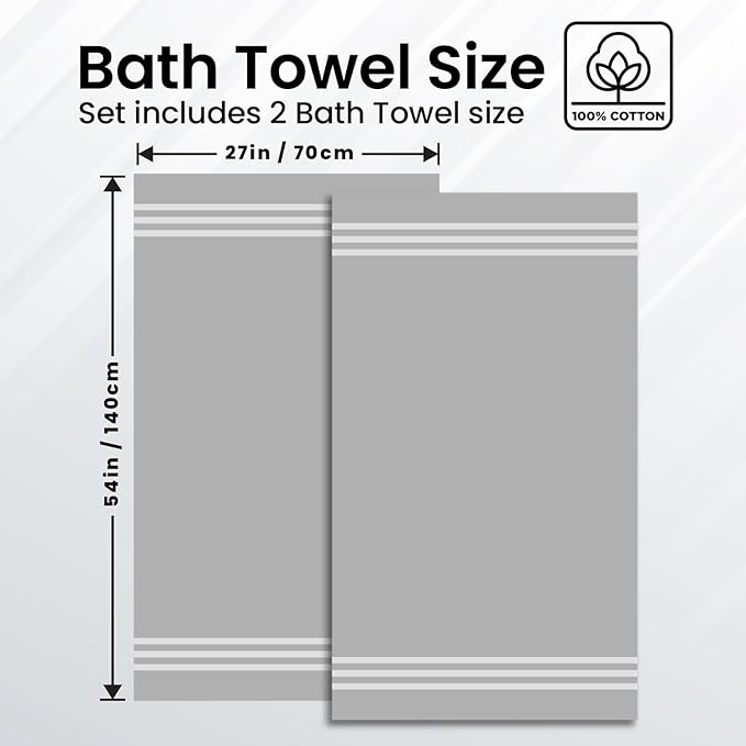 Infinitee Xclusives 100% Cotton Luxury Bath Towels Set of 2 (27x54 Inches), Soft, Absorbent, Quick Dry, Perfect Towels for Bathroom, Gym, Spa & Hotel |Charming Grey|