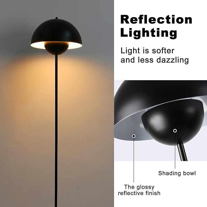 COSYLUX Modern Floor Lamp for Living Room, Industrial Tall Standing Lamp for Bedroom, Metal Shade Reflecting Light Reading Floor Lamp for Office, Nursery Room, Corner(Black)
