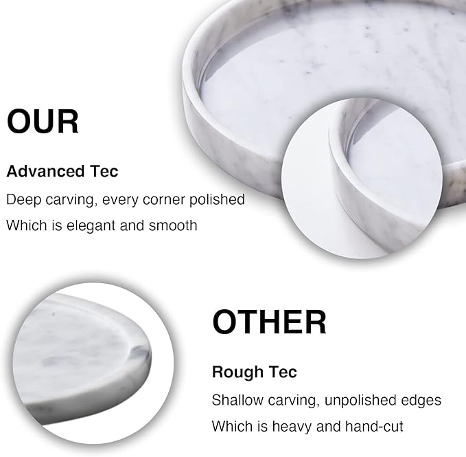 ๐๐ฎ๐ฑ๐ฎ๐ซ๐ฒ ๐๐ญ๐๐ฅ๐ข๐๐ง 100% Marble Round Vanity Tray 10โโ, Minimalist Modern Decor & Serving Trays for Bathroom, Kitchen, Nightstand, Jewelry Ring Dish Holder, Table Accents Decor, White