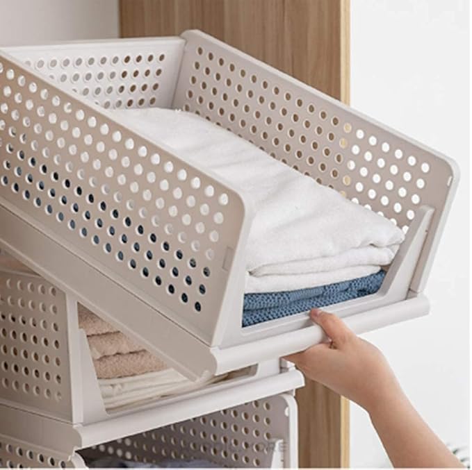 yazi 3 Pack Plastic Drawer Organizer, Stackable Storage Bins Foldable Wardrobe Clothes Shelf Baskets, Folding Containers Bins Cubes Closet Organizer Storage Drawers 3L