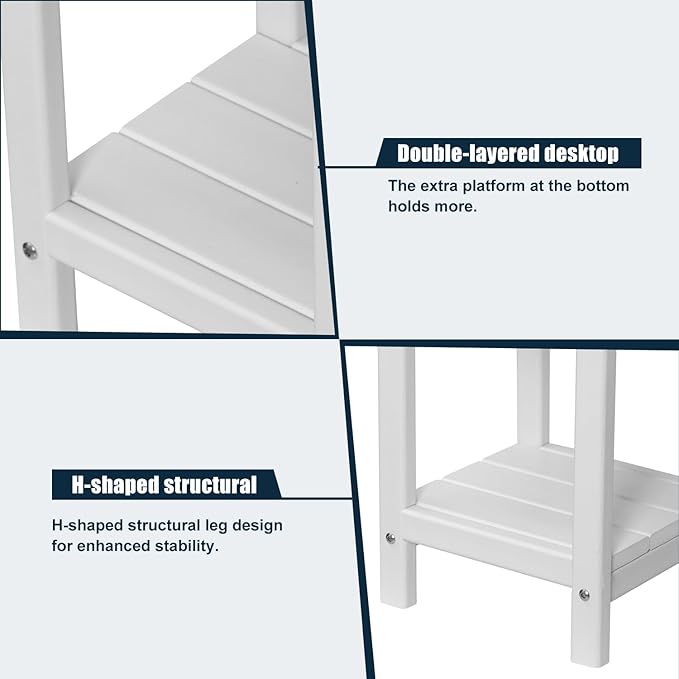 nalone Adirondack Side Table 16.5" Outdoor Side Table HDPE Plastic Double Adirondack End Table Small Table for Patio (White)