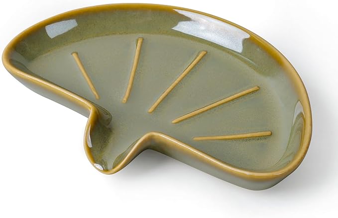 Ceramic Soap Dish, Self-Draining Bar Soap Holder for Bathroom, Sink, or Shower – Green Half-Moon Design, Easy to Clean, Keeps Soap Dry – ANTIS'S HOME