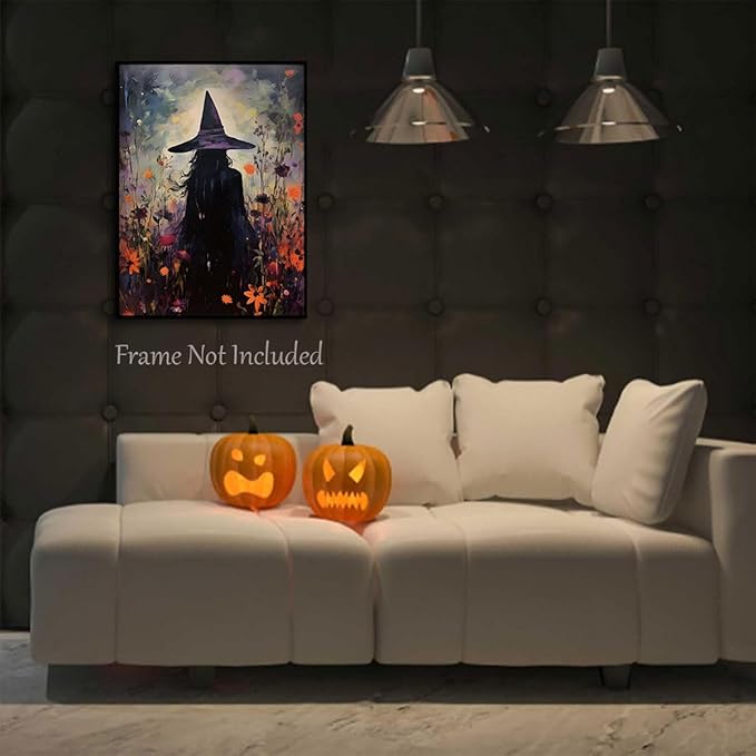 ILLBDR Halloween Vintage Witchy Wall Art Prints Creepy Gothic Dark Moody Pictures Decor Dark Academia Witches Victorian Painting Canvas Posters for Bedroom Bathroom 12x16inch Unframed