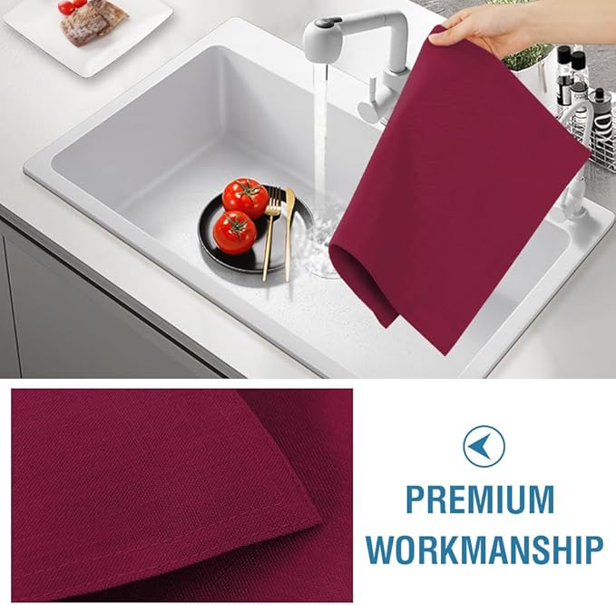 H.VERSAILTEX Linen Placemats Set of 6 Premium Solid Table Mats for Dining Table Spill-Proof Waterproof Heat-Resistant Kitchen Mats Washable, 12x18 inches, Christmas Red