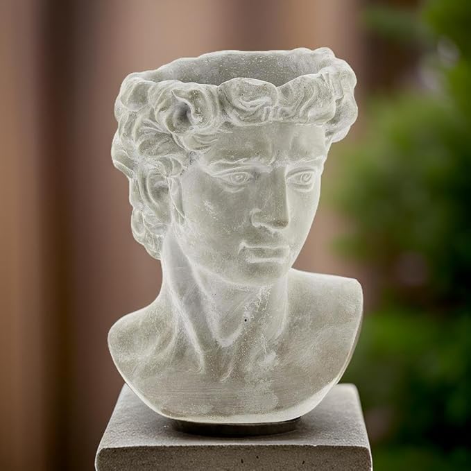 Greek Statue Head Cement Planter - Unique Sculpture Plant Pot for Indoor Outdoor Home Garden Decor (9")