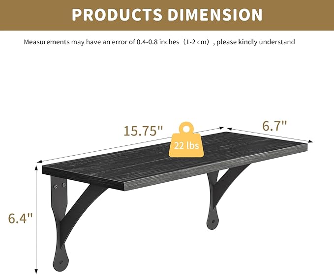 Wood Floating Shelves Set of 3, Wide Display Shelf Wall Mounted with Brackets, Easy Hanging Floating Shelves for Bedroom, Kitchen, Living Room, Bathroom (Black Wood Veins)