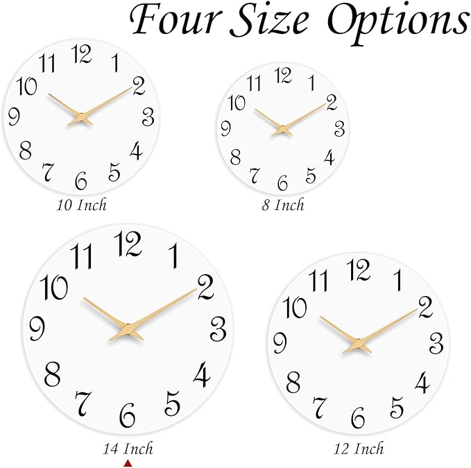 Wall Clock 14 Inch, Modern Wall Clocks Battery Operated, Silent Non Ticking Clock Decorative for Living Room, Office, Home, School (White)