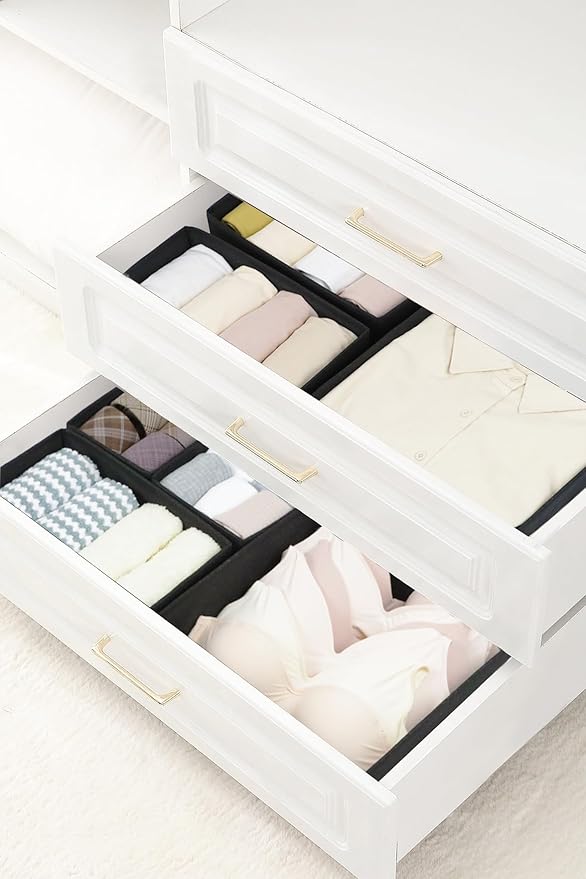 12 Pack Drawer Organizers for Clothing, Foldable Clothes Drawer Organizer for Underwear, Folded Clothes, Baby Clothing, Socks, Bra, Towels, Ties - Multi-pack Storage Box (Black)