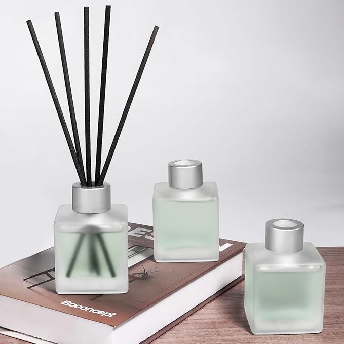 3-Pack Reed Diffuser Set, 100ml Rose Green Tea/Lemon Green Tea/Jasmine Green Tea Essential Oils with Diffuser Sticks, Long Lasting Air Freshener, Home Fragrance for Bathroom Decor