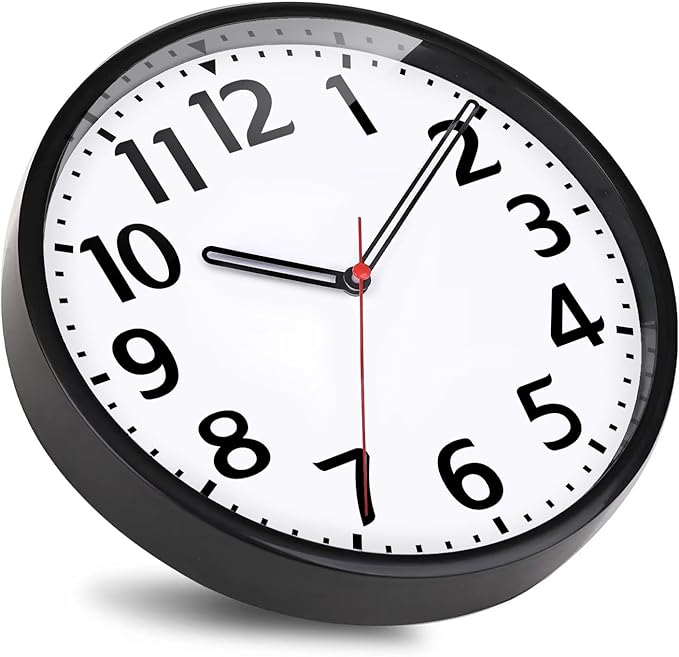 Wall Clock Silent & Non Ticking Modern Quartz Battery Operated Digital Quiet Sweep Office/Home/School/Kitchen Decor Clocks 9 Inch Black
