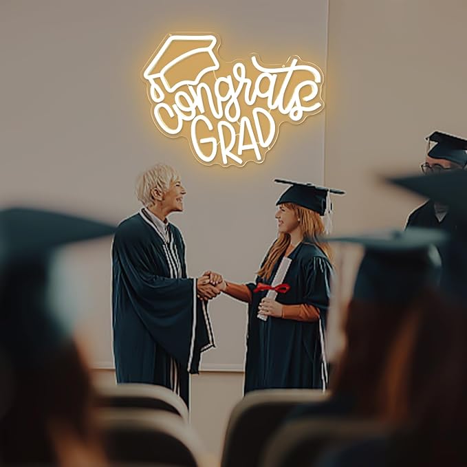 Congrats Grad Neon Sign Graduation Cap Neon Led Sign Dimmable Congrats Neon Sign for Wall Decor Graduation Party Neon Light Sign for Class Room Party Room Dorm Backdrop Celebration Gifts