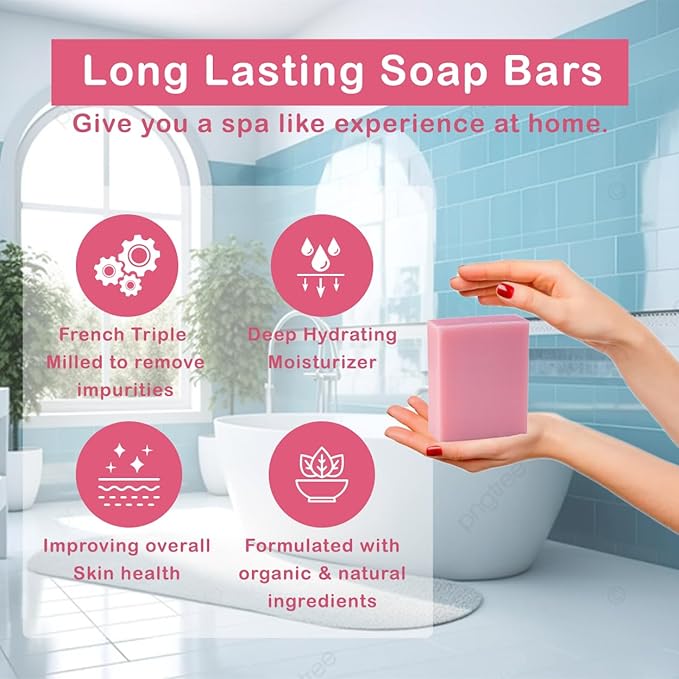 Rose Scented Natural Soap Bars (12 Bars), 3.5oz Moisturizing French Triple Milled Soap Bars Enriched with Shea Butter - Pure Plant Oil Bath & Body Bars