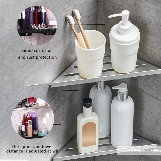 2 Pack Corner Shower Shelves - 304 Stainless Steel Bathroom Shower Caddy for Toilet, Dorm - No Drilling Required