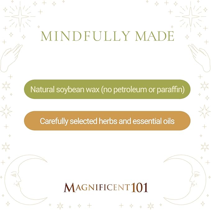 Magnificent 101 Fame & Influence Vibes 6-oz. Candle in Tin Holder; 100% Natural Soy Wax with Ginger, Clove & Frangipani Essential Oils for Aromatherapy, Energy Cleansing & Meditation; Great Gift
