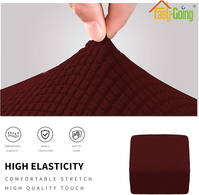 Easy-Going Stretch Ottoman Cover Folding Storage Stool Furniture Protector Soft slipcover with Elastic Bottom (X-Small,Wine)
