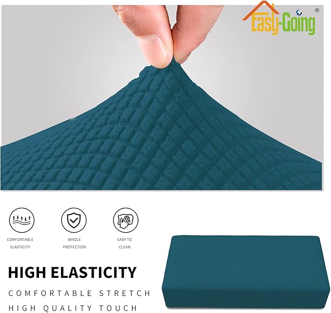 Easy-Going Stretch Ottoman Cover Folding Storage Stool Furniture Protector Soft Rectangle Slipcover with Elastic Bottom (Ottoman XX-Large, Peacock Blue)