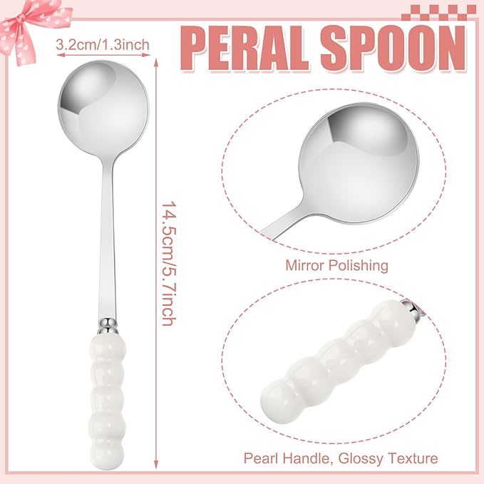 Yungyan Pink Bow Ice Cream Cup with Pearl Glaze Ceramic Bow Knot Cute Coffee Mug with Stainless Steel Pearl Spoon Coquette Stuff Preppy Aesthetic Gift Set for Women Holiday Birthday