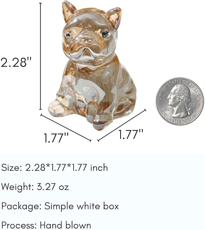Crystal Glass Dog Figurine Glass Animal Decoration Siiting Bulldog Paperweight Hand Blown Glass Art Animal Collectible Figurines Gift for Women
