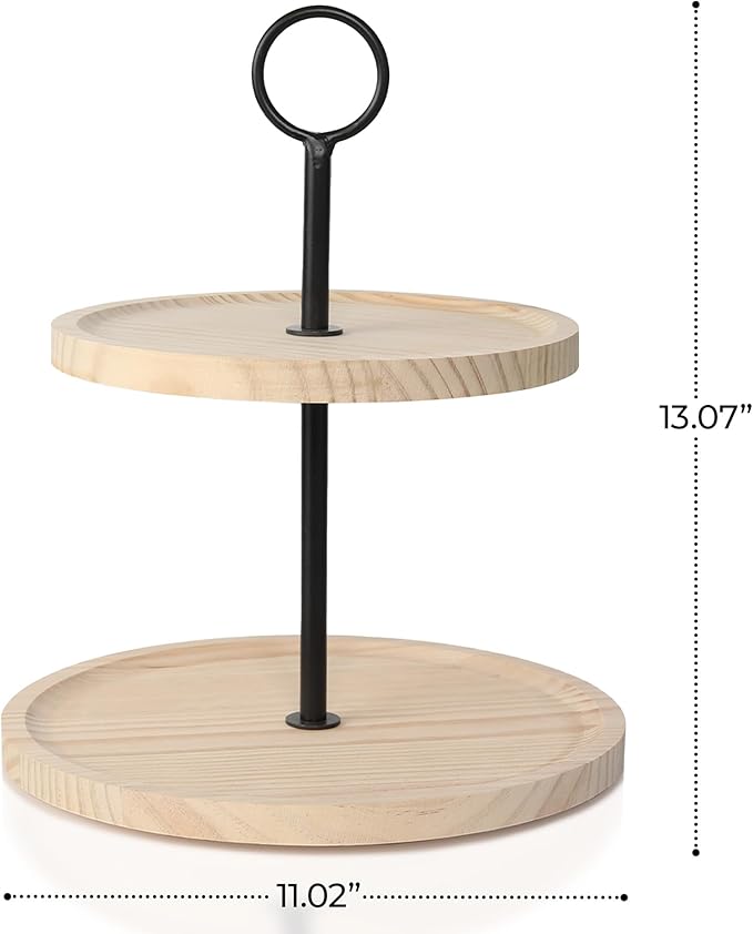 Decorative Wooden Tiered Tray Stand - Beautiful Two Tiered Coffee Table Serving Tray Enhances Your Seasonal Modern Farmhouse Decor - The Perfect Centerpiece for Your ChristmasTable Decorations