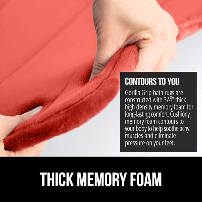 GORILLA GRIP Memory Foam Bath Mat, Soft Absorbent US Designed Bathroom Rug, Gripping Dots Machine Washable Bathmat, Cushioned Floor Mats, Shower Sink Rugs Room Décor Accessories, 24x17 Coral