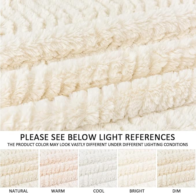 YUSOKI Luxury Faux Fur Throw Blanket(Without Pillows) 2 Layers,3lb,All Ages,Home Decoration, (Ivory,50" x 63")
