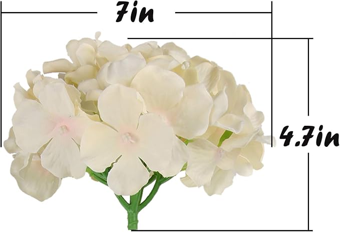 Flojery Silk Hydrangea Heads Artificial Flowers Heads with Stems for Home Wedding Decor,Pack of 10 (Champagne)