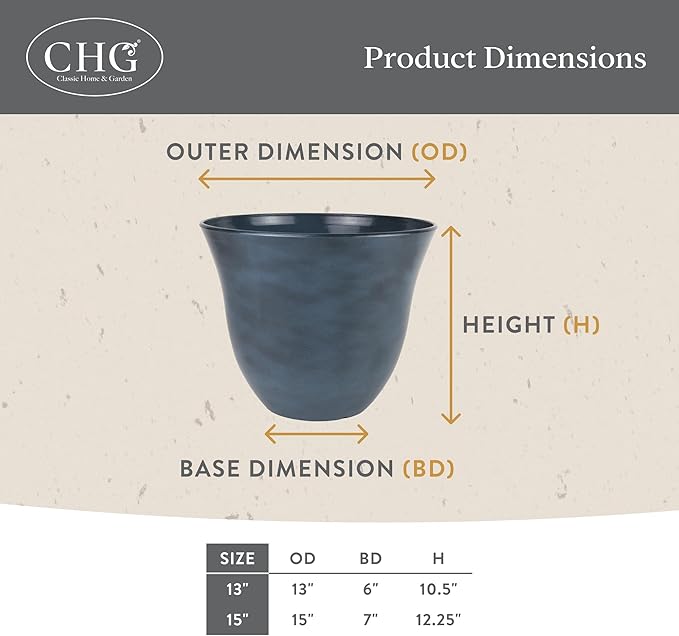 Classic Home and Garden Honeysuckle Resin Planters - Lightweight Indoor & Outdoor Plant Pots - UV-Resistant Plastic Flower Pots - Pot Planters for Flowers & Herbs (13" Stone)