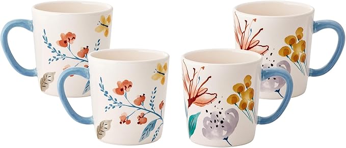 Bico Blossom Symphony Ceramic Mugs, Set of 4, for Coffee, Tea, Drinks, Microwave & Dishwasher Safe