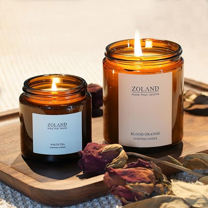 Soy Candles for Home Scented Aromatherapy Candles Natural Soy Wax Candles Gifts for Women/Men Premium Candles with Essential Oils Long Lasting Amber Jar Candles (Lavender Soy Candle 15.9 oz)